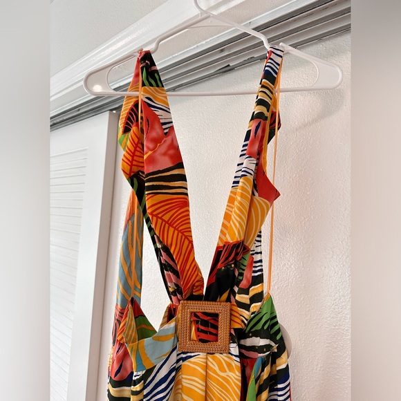 Luxxel Cutout Maxi Dress in Colorful Tropical Tribal Hawaiian African Leaf Print - Picture 7 of 11